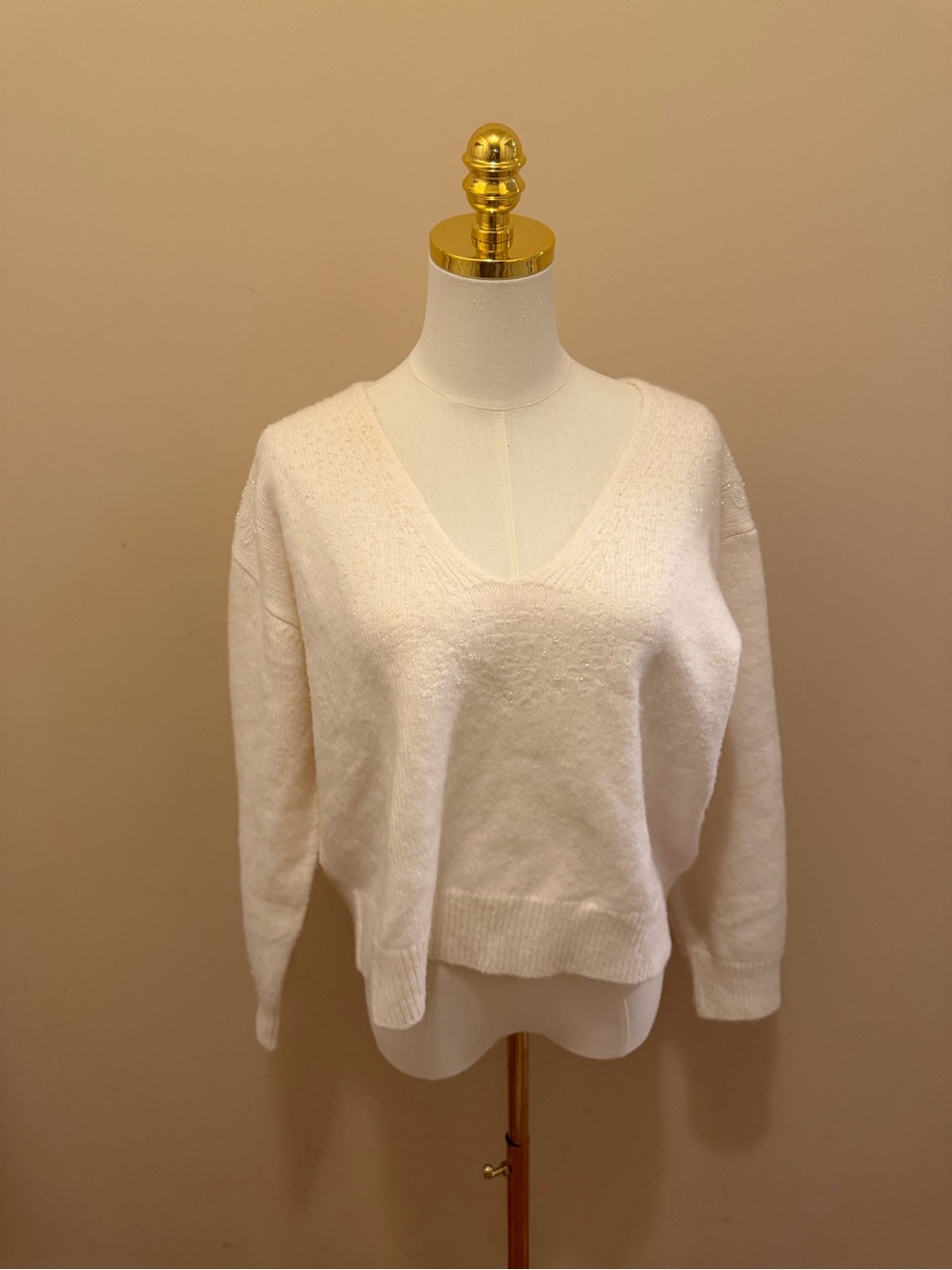 Mango Women's V-Neck embellished Sweater in Cream